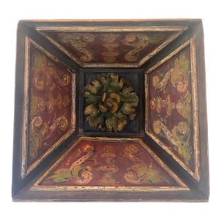 Late-18th C. Italian Polychrome Ceiling Panel With Verdigris Rosette For Sale