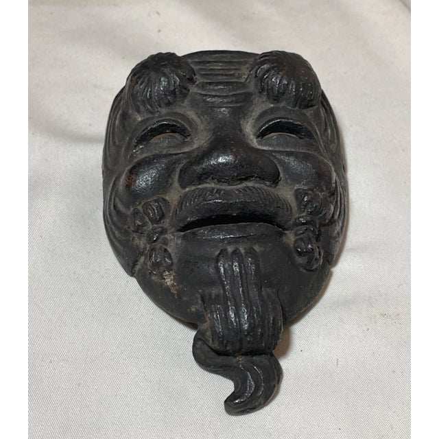 Metal Antique 19th Century Solid Bronze Japanese Meiji Signed Noh Mask Wall Sculpture For Sale - Image 7 of 9
