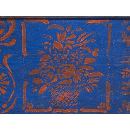Blue Antique Folk Art Blue Wooden Trunk For Sale - Image 8 of 12