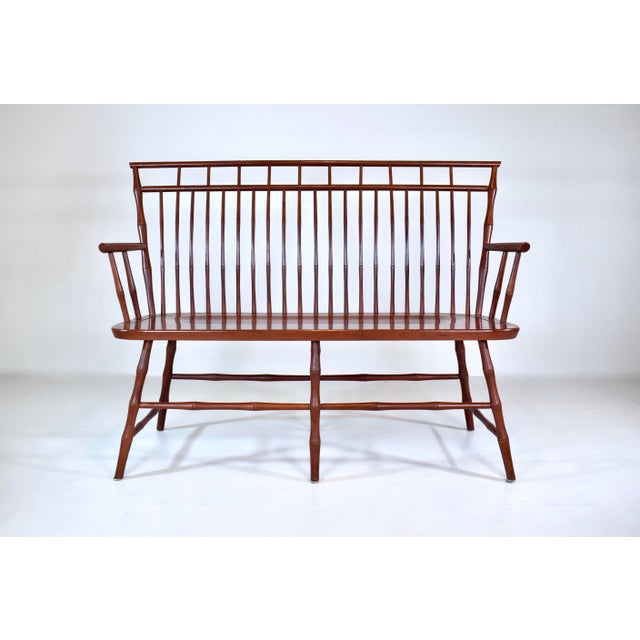 1990's American Windsor Rod- back bench or settee with mortis & tenon joinery in the Birdcage style. Faux bamboo turnings...