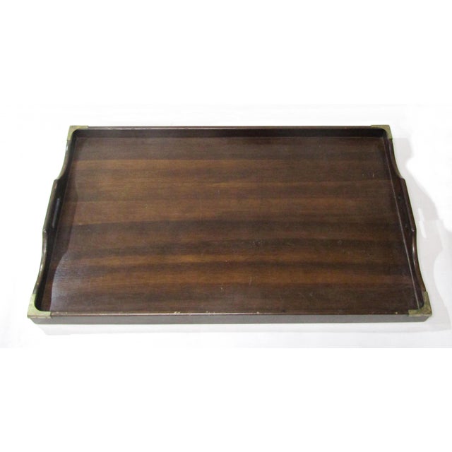 A very large/oversized vintage wooden serving tray by The Bombay Company, featuring a dark wood finish, raised gallery...