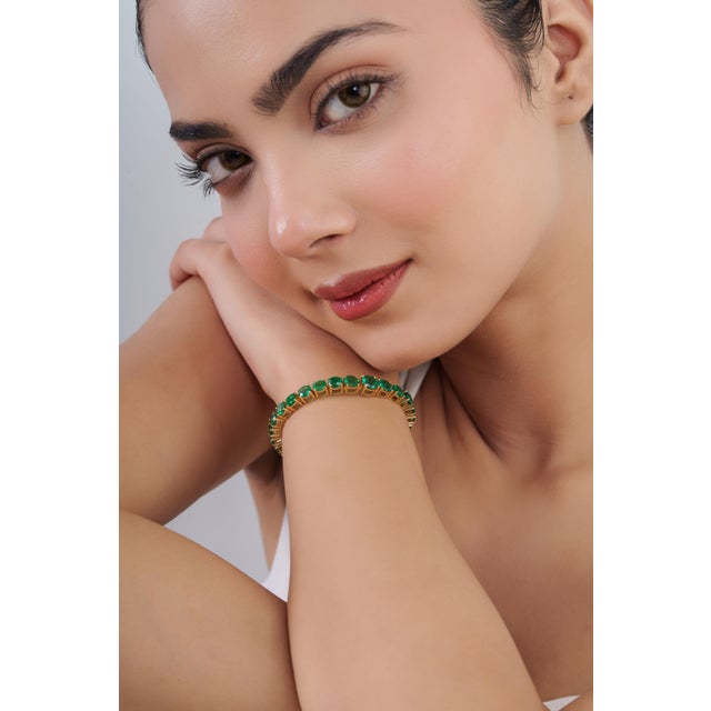 Not Yet Made - Made To Order 18k Yellow Gold 12.9ct Round Natural Emerald Art Deco Bracelet, 6 Inch by VRJewels For Sale - Image 5 of 17