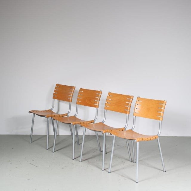 An eye-catching set of four dining chairs designed by Ruud Jan Kokke and manufactured by Harvink in the Netherlands around...