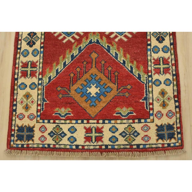 Red Kazak Runner 2’1” X 5’8” Red Wool Tribal Hand-Knotted Oriental Rug For Sale - Image 8 of 11