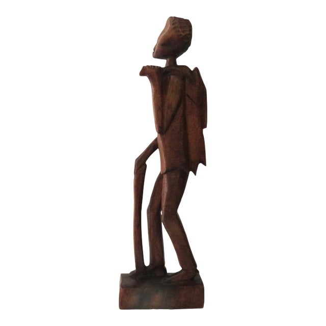 Late 20th Century Hand-Carved Wooden African Tribal Hunter Statue For Sale