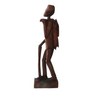 Late 20th Century Hand-Carved Wooden African Tribal Hunter Statue