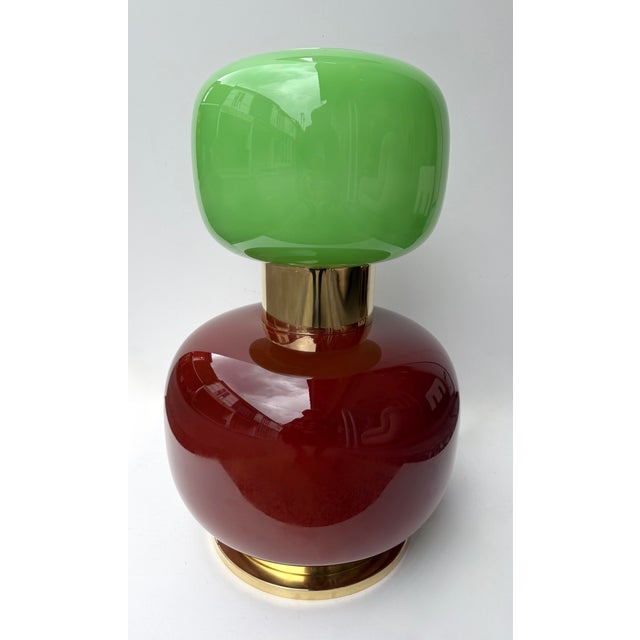 Contemporary Pair of Brass and Green Murano Glass Bulb Shade Lamps, Italy For Sale - Image 4 of 13