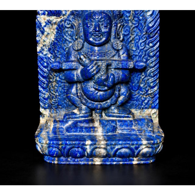 Finest Lapis Lazuli Tibetan Makahala Statue 9.5" Natural Gemstone Hand Carved For Sale - Image 12 of 14