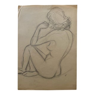 1950s Henry Emil Salloch Original Watercolor on Paper Seated Female Nude Figure. For Sale