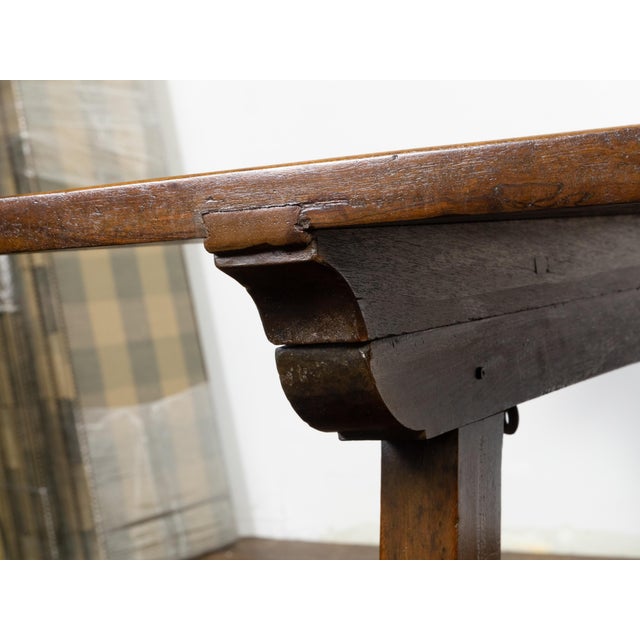 French 19th Century Walnut Console Table with Trestle Base and Iron Stretchers For Sale - Image 12 of 12