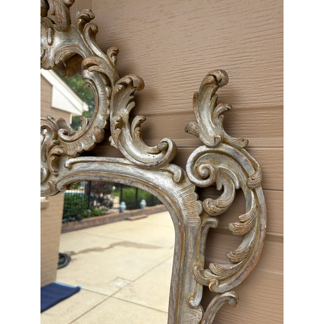 Wood Large French Louis XV Rococo Silver Giltwood Mirror For Sale - Image 7 of 16