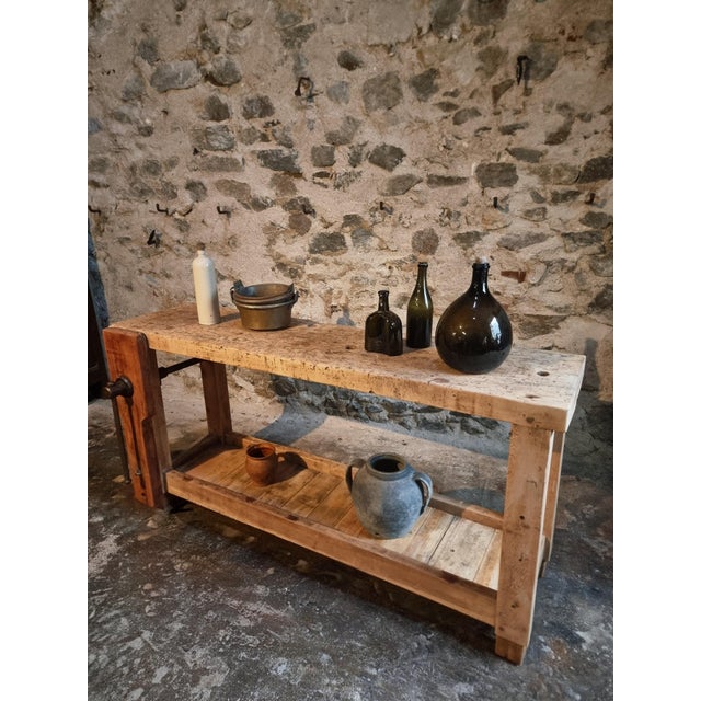 Wood French Workbench in Beech and Oak, 1900s For Sale - Image 7 of 18