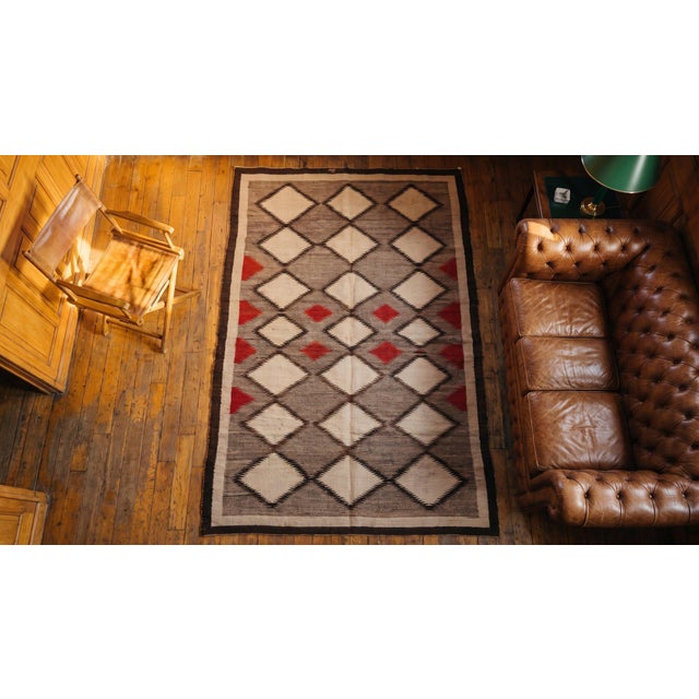 Gray 1930s Grey Triangles Antique American Navajo Rug 4' X 6' 10" Flatweave Wool Carpet For Sale - Image 8 of 10