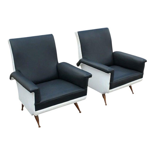 1950s Pair of Italian Black and White Lounge Chairs For Sale