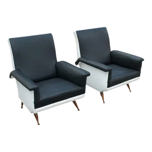 1950s Pair of Italian Black and White Lounge Chairs