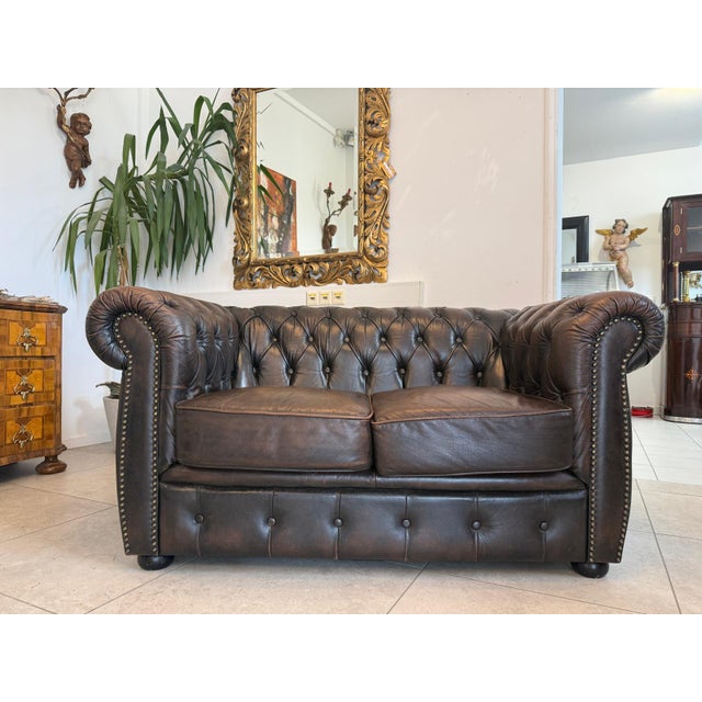Chesterfield Two-Seater Club Sofa in Brown, Austria For Sale - Image 14 of 14