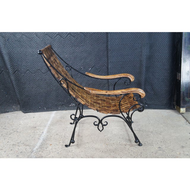 Vintage Omani Scrolled Wrought Iron Teak Saddle Seat Lounge Armchair For Sale - Image 6 of 13