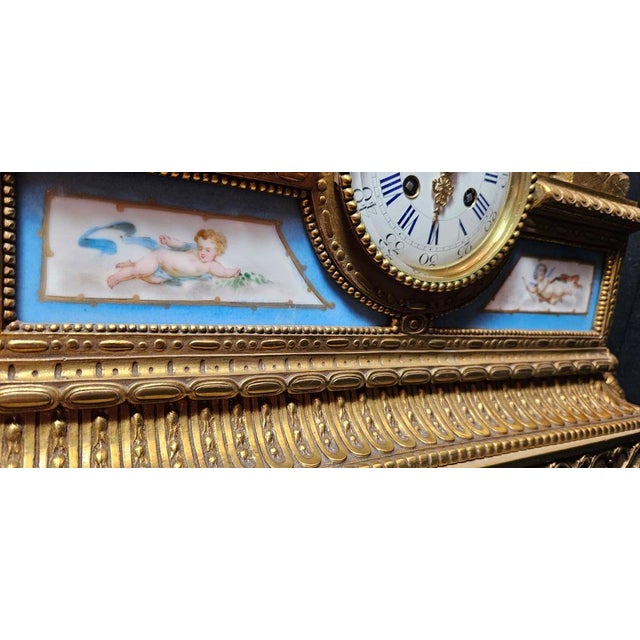 Pendulum in Bronze and Sèvres Porcelain with Candelabras, Set of 3 For Sale - Image 10 of 17