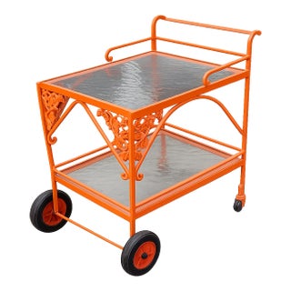 1960s Russell Woodard Styled Wrought Iron a Bar Cart For Sale