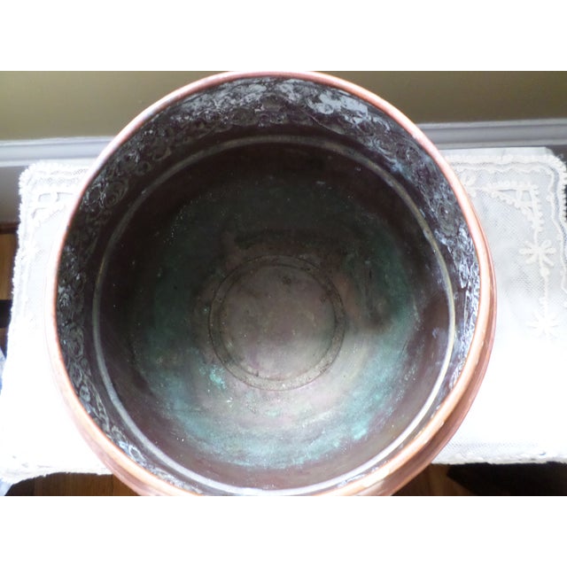 Early 20th Century Antique Belgium Ornate Flower Design Copper Cachepot For Sale - Image 5 of 9