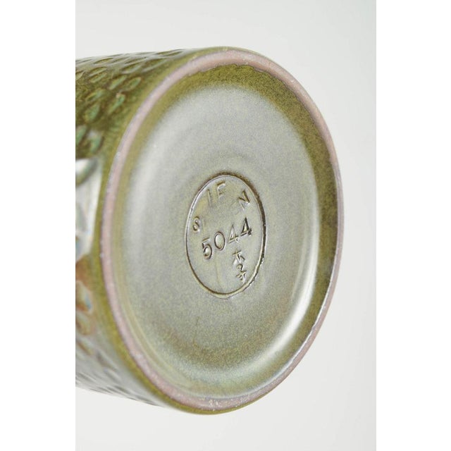 Green Glazed Ceramic Vase with Relief Decoration by Hyonsun Rhee for Upsala Ekeby, 1960s For Sale - Image 4 of 5