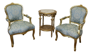 Antique French Gilt Salon Chairs, 1890s, Set of 3