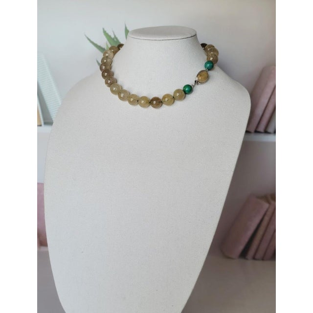 Rutilated Quartz & Turquoise Beaded Necklace by Noblesse Oblige Studio, 18" For Sale - Image 4 of 13