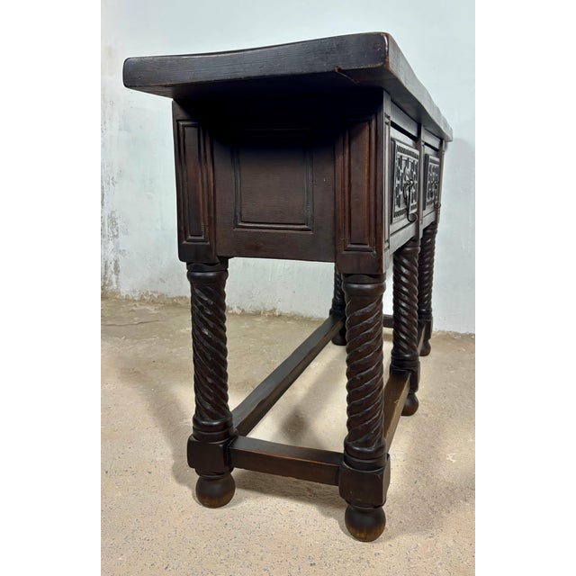 Brown Late 19th Century Spanish Baroque Style Walnut Console Table with Twisted Legs For Sale - Image 8 of 18