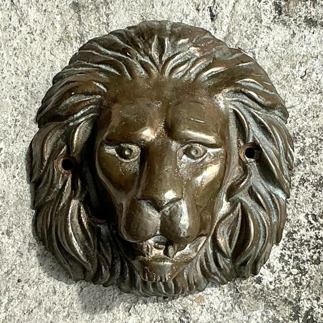 Mid 20th Century Vintage Boho Brass Lion Head For Sale - Image 5 of 6