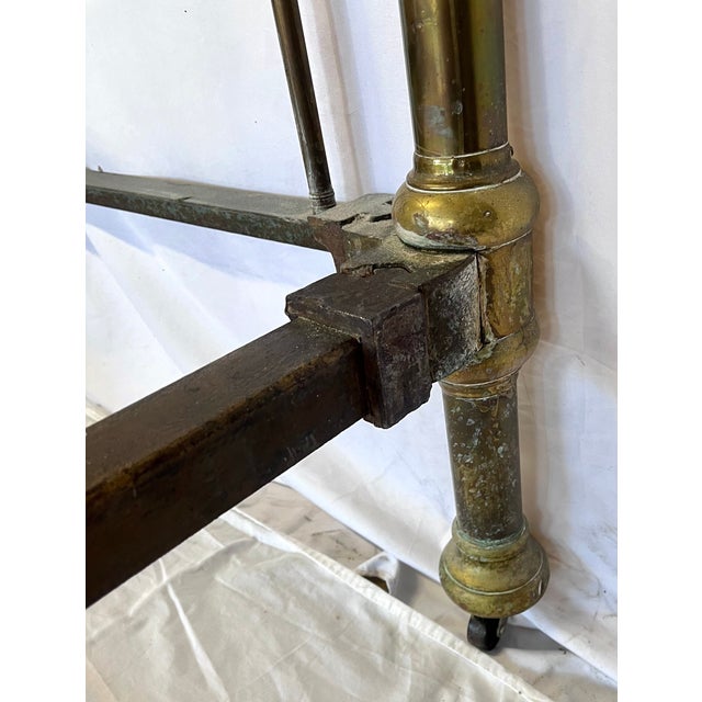 Pair of Antique Victorian Brass Twin Beds With Original Cast Iron Dovetail Rails For Sale - Image 10 of 17