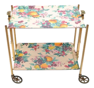 1950s Textable French Mid-Century Modern Brass & Laminate Serving Cart