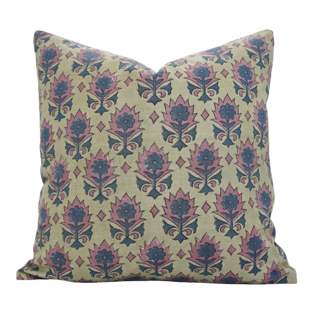Fabdivine Block Print Pillow Cover Linen Blend- 14x20 For Sale