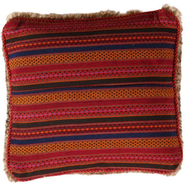 This Gabbeh pillow is made of high-quality LAMBS WOOL The piece was crafted with good workmanship. Gabbeh rugs are made by...