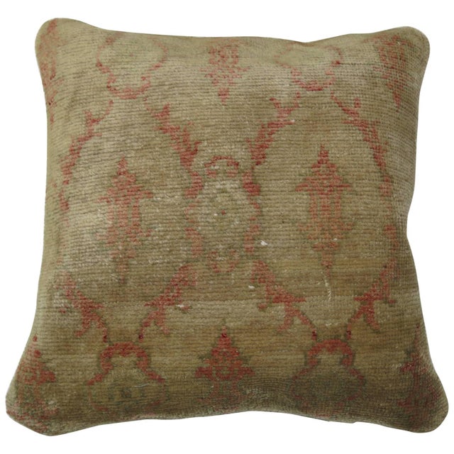 Pillow made from a Vintage Turkish rug in camel and soft red. 19'' x 19''