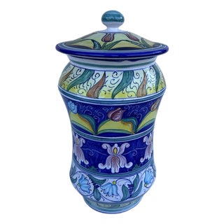 Late 20th Century Jar With Lid, Mario Sambuco, Deruta Italy, Hand Painted, Vantage Italian For Sale