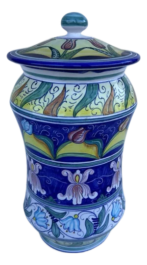 Late 20th Century Jar With Lid, Mario Sambuco, Deruta Italy, Hand Painted, Vantage Italian
