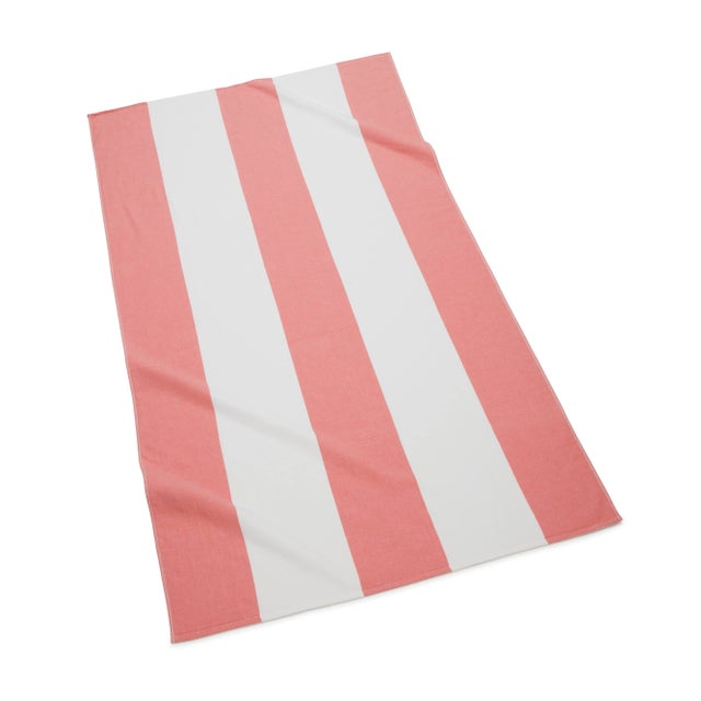 Contemporary Block Stripe Beach Towel in Coral/White For Sale - Image 3 of 3