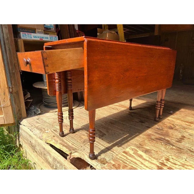 Federal Style Solid Cherry Drop-Leaf Table 19th Century For Sale - Image 9 of 12
