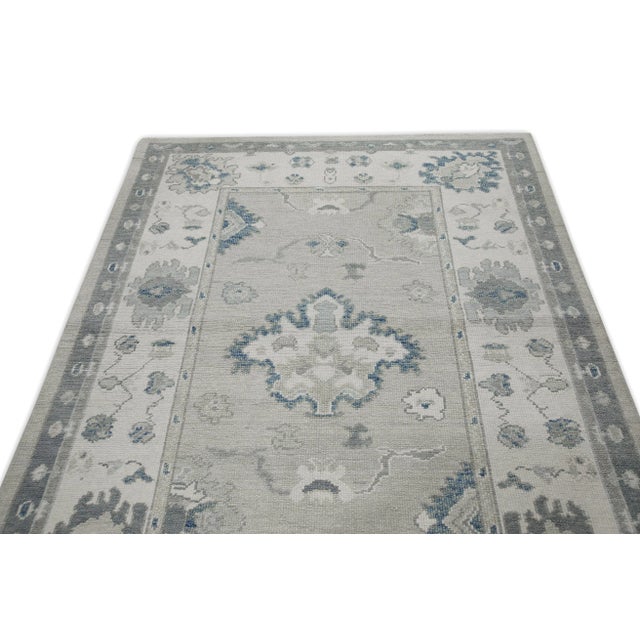 Early 21st Century Green & Blue Floral Design Handwoven Wool Turkish Oushak Runner 5' X 12'10" For Sale - Image 4 of 7