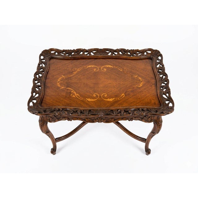 Beautiful vintage French Provincial / Louis XV style coffee/tea table. Features an intricately pierce-carved, removable...
