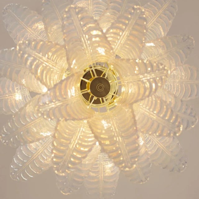 Gold Murano Glass Leaves Opal Color Suspension Chandelier, Italy, 1990s For Sale - Image 8 of 11