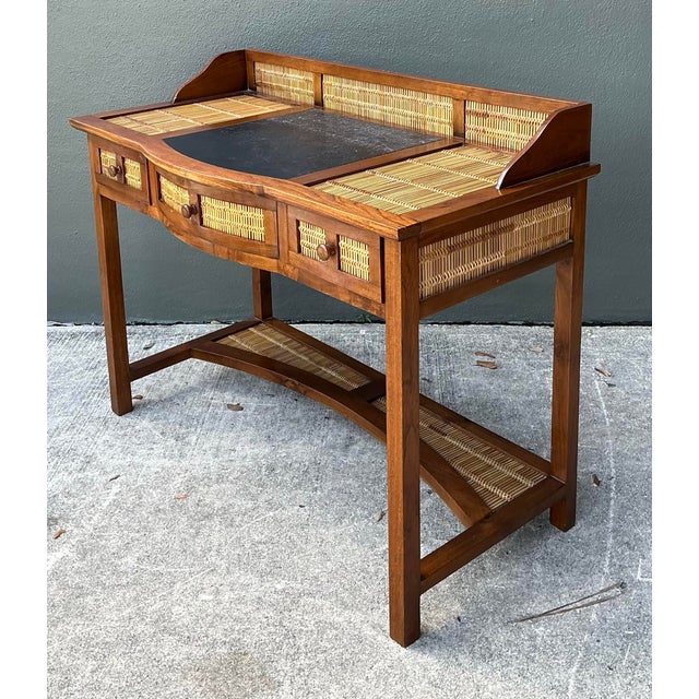 Vintage Woven Rattan and Teak Desk For Sale - Image 11 of 12