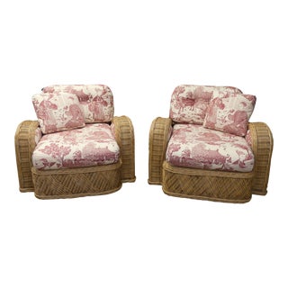 Vintage Jay Spectre Style Rattan Steamer Armchairs- a Pair For Sale