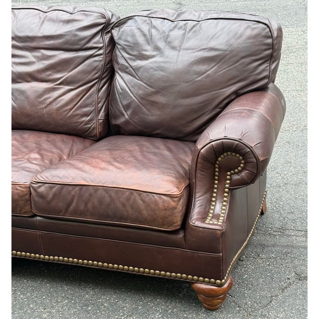 Wesley Hall Furniture Hickory Galleries by Wesley Hall Rolled Arm Leather Sofa For Sale - Image 4 of 10