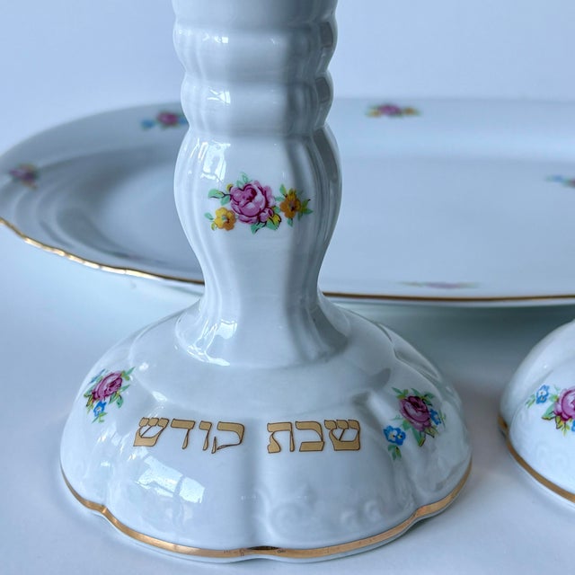 Ceramic Vintage German Winterling Porcelain Shabbat Candlesticks With Matching Tray, Set of 3 For Sale - Image 7 of 12