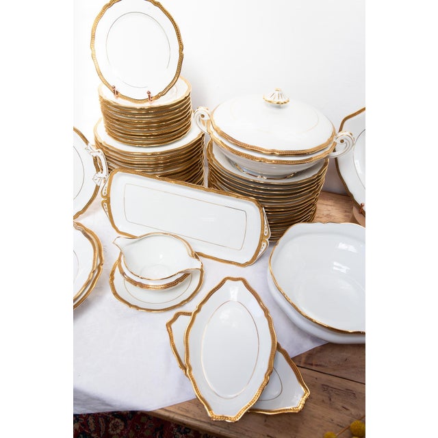 French Dinnerware with Gold Trim from Limoges Porcelain, 1950s, Set of 53 For Sale - Image 14 of 16