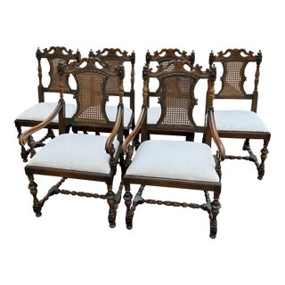 Antique Cane Back Captain and Side Dining Chairs- Set of 6 For Sale