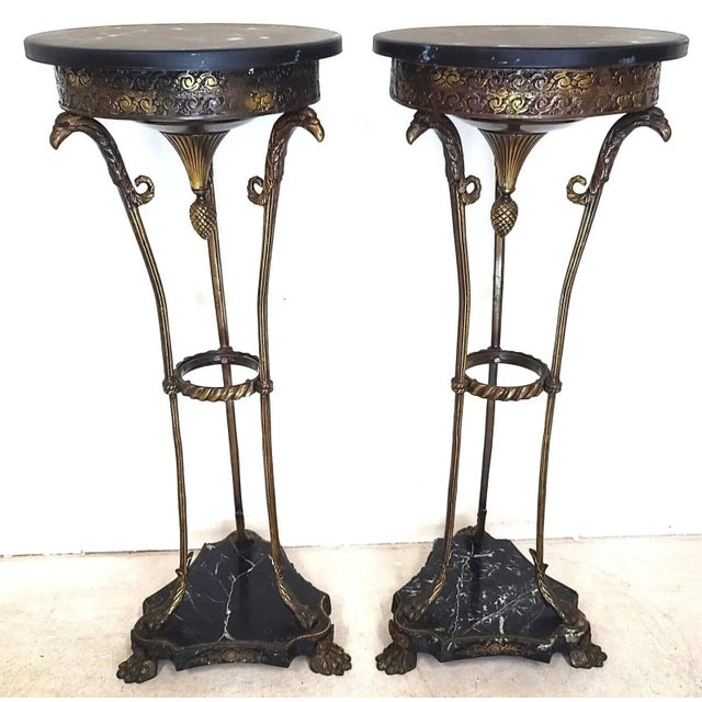 Antique Grand Entrance Italian Brass Griffins & Marble Display Stands - a Pair For Sale - Image 12 of 13