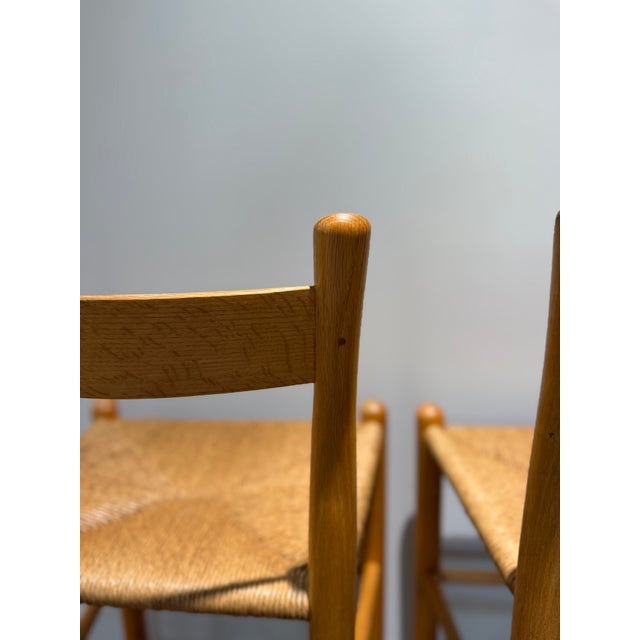 1970s Set of 3 Danish Modern Style Oak Counter Stools With Rush Seats For Sale - Image 10 of 15