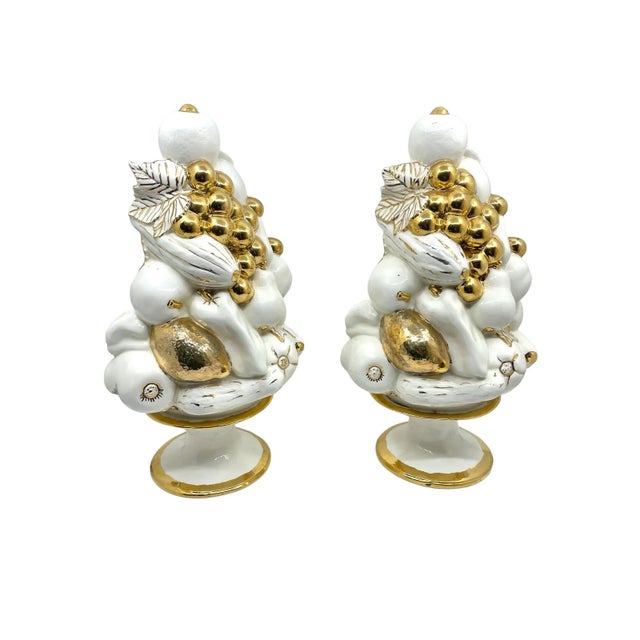 Vintage Trompe l'Oeil Porcelain and Gold Leaf Fruit Topiaries - a Pair For Sale - Image 13 of 13